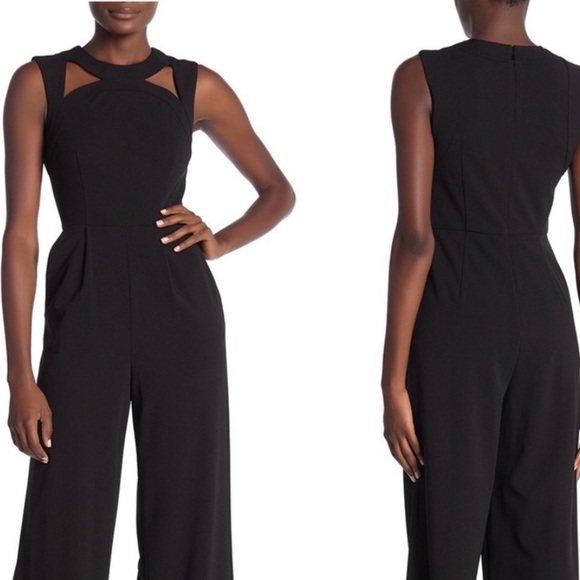 Calvin Klein Cut Out Stretch Crepe Jumpsuit Black - Picture 6 of 6